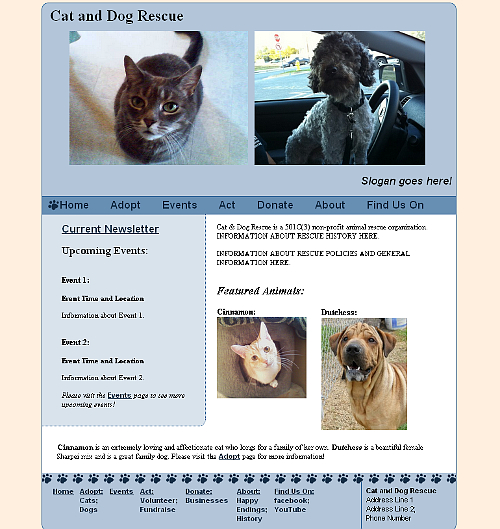Sample Design for Cat & Dog Rescue Website snapshot