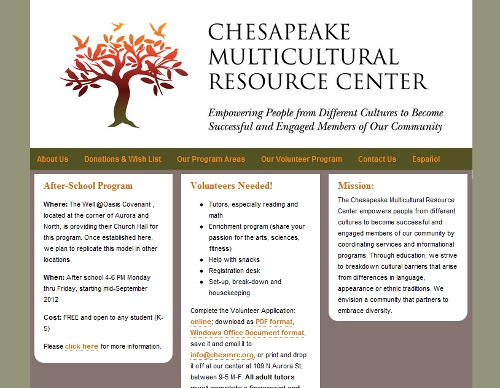 Chesapeake Multicultural Resource Center website snapshot